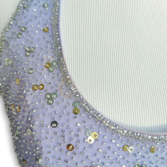 Vintage Cache Lavender Purple Silk Beaded Sequins Halter Gown Dress Size 8 - Picture 9 of 10